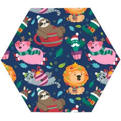 Funny-animal Christmas-pattern Wooden Puzzle Hexagon