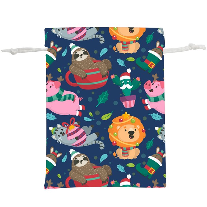 Funny-animal Christmas-pattern Lightweight Drawstring Pouch (XL)