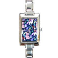 Colorful-funny-christmas-pattern Pig Animal Rectangle Italian Charm Watch by Amaryn4rt