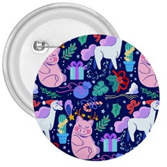 Colorful-funny-christmas-pattern Pig Animal 3  Buttons by Amaryn4rt