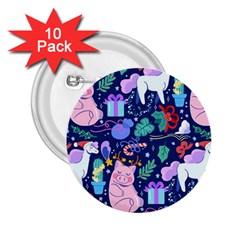 Colorful-funny-christmas-pattern Pig Animal 2 25  Buttons (10 Pack)  by Amaryn4rt