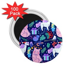 Colorful-funny-christmas-pattern Pig Animal 2 25  Magnets (100 Pack)  by Amaryn4rt