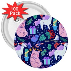 Colorful-funny-christmas-pattern Pig Animal 3  Buttons (100 Pack)  by Amaryn4rt