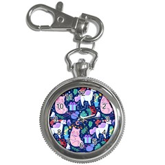 Colorful-funny-christmas-pattern Pig Animal Key Chain Watches by Amaryn4rt