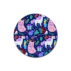 Colorful-funny-christmas-pattern Pig Animal Rubber Round Coaster (4 Pack) by Amaryn4rt