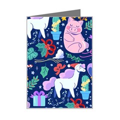 Colorful-funny-christmas-pattern Pig Animal Mini Greeting Card by Amaryn4rt