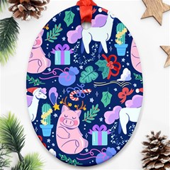 Colorful-funny-christmas-pattern Pig Animal Oval Ornament (two Sides) by Amaryn4rt