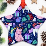 Colorful-funny-christmas-pattern Pig Animal Star Ornament (Two Sides) Front