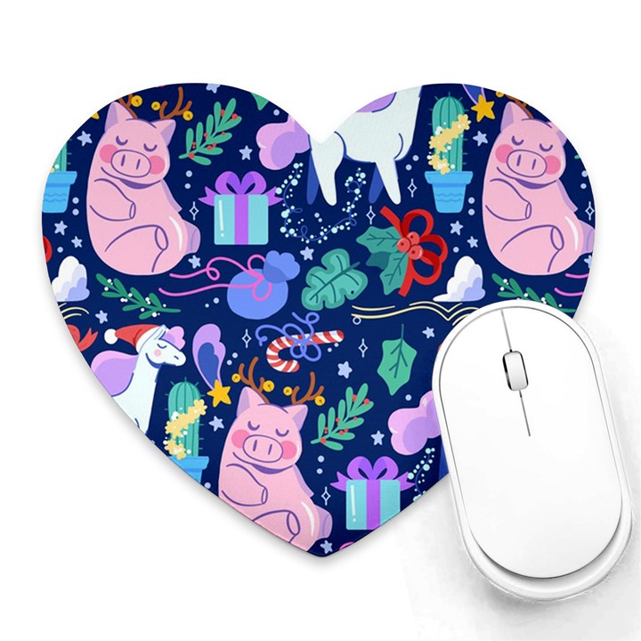 Colorful-funny-christmas-pattern Pig Animal Heart Mousepad