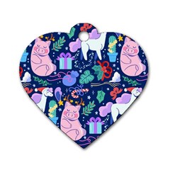 Colorful-funny-christmas-pattern Pig Animal Dog Tag Heart (one Side) by Amaryn4rt