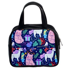 Colorful-funny-christmas-pattern Pig Animal Classic Handbag (two Sides) by Amaryn4rt