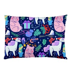 Colorful-funny-christmas-pattern Pig Animal Pillow Case by Amaryn4rt