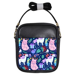 Colorful-funny-christmas-pattern Pig Animal Girls Sling Bag by Amaryn4rt