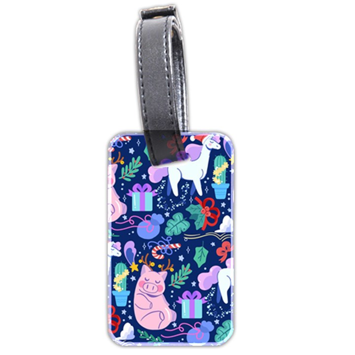 Colorful-funny-christmas-pattern Pig Animal Luggage Tag (two sides)