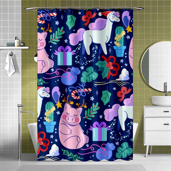 Colorful-funny-christmas-pattern Pig Animal Shower Curtain 48  x 72  (Small) 