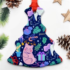 Colorful-funny-christmas-pattern Pig Animal Christmas Tree Ornament (two Sides) by Amaryn4rt