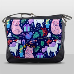 Colorful-funny-christmas-pattern Pig Animal Messenger Bag by Amaryn4rt