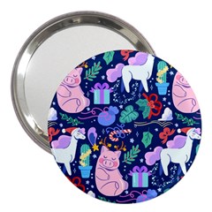 Colorful-funny-christmas-pattern Pig Animal 3  Handbag Mirrors by Amaryn4rt