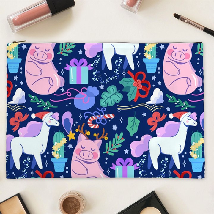 Colorful-funny-christmas-pattern Pig Animal Cosmetic Bag (XXL)