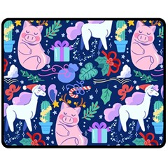 Colorful-funny-christmas-pattern Pig Animal Two Sides Fleece Blanket (medium) by Amaryn4rt