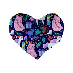 Colorful-funny-christmas-pattern Pig Animal Standard 16  Premium Flano Heart Shape Cushions by Amaryn4rt