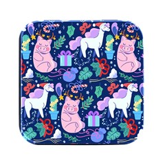 Colorful-funny-christmas-pattern Pig Animal Square Metal Box (black) by Amaryn4rt