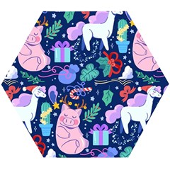 Colorful-funny-christmas-pattern Pig Animal Wooden Puzzle Hexagon by Amaryn4rt