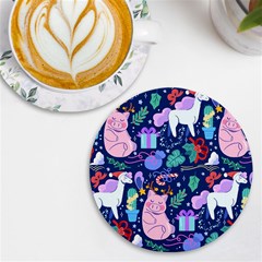 Colorful-funny-christmas-pattern Pig Animal Uv Print Round Tile Coaster by Amaryn4rt