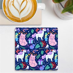 Colorful-funny-christmas-pattern Pig Animal Uv Print Square Tile Coaster  by Amaryn4rt