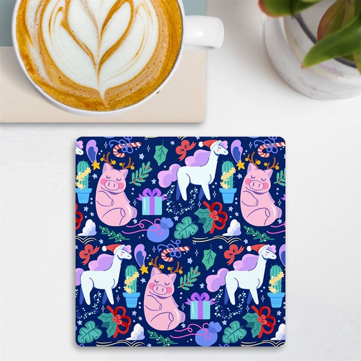 Colorful-funny-christmas-pattern Pig Animal UV Print Square Tile Coaster 