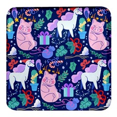 Colorful-funny-christmas-pattern Pig Animal Square Glass Fridge Magnet (4 Pack) by Amaryn4rt