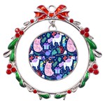 Colorful-funny-christmas-pattern Pig Animal Metal X mas Wreath Ribbon Ornament Front