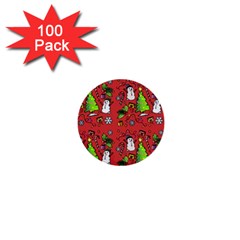 Santa Snowman Gift Holiday Christmas Cartoon 1  Mini Buttons (100 Pack)  by Amaryn4rt