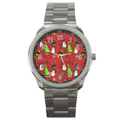 Santa Snowman Gift Holiday Christmas Cartoon Sport Metal Watch by Amaryn4rt