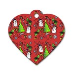 Santa Snowman Gift Holiday Christmas Cartoon Dog Tag Heart (Two Sides) Front