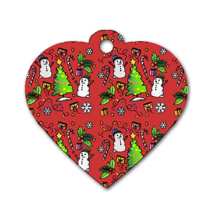 Santa Snowman Gift Holiday Christmas Cartoon Dog Tag Heart (Two Sides)