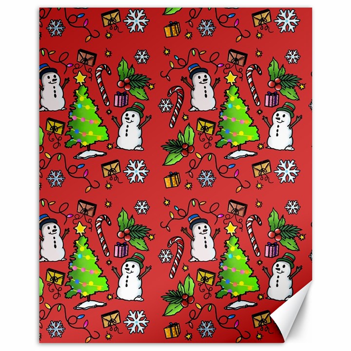 Santa Snowman Gift Holiday Christmas Cartoon Canvas 11  x 14 