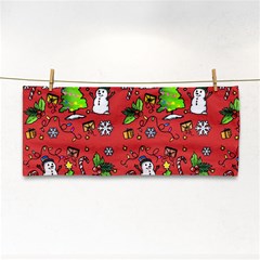 Santa Snowman Gift Holiday Christmas Cartoon Hand Towel by Amaryn4rt