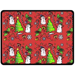 Santa Snowman Gift Holiday Christmas Cartoon Two Sides Fleece Blanket (large) by Amaryn4rt