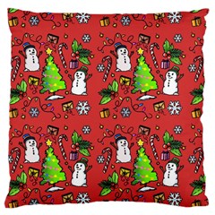 Santa Snowman Gift Holiday Christmas Cartoon Large Premium Plush Fleece Cushion Case (one Side) by Amaryn4rt