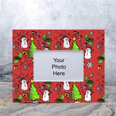 Santa Snowman Gift Holiday Christmas Cartoon White Tabletop Photo Frame 4 x6  by Amaryn4rt