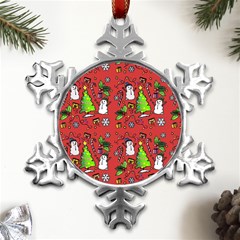 Santa Snowman Gift Holiday Christmas Cartoon Metal Small Snowflake Ornament by Amaryn4rt