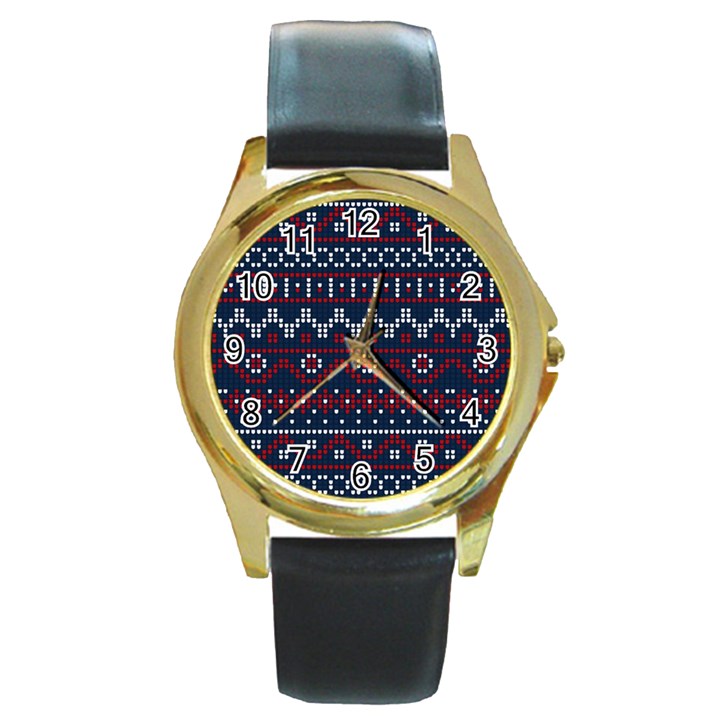 Christmas-concept-with-knitted-pattern Round Gold Metal Watch