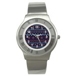 Christmas-concept-with-knitted-pattern Stainless Steel Watch Front