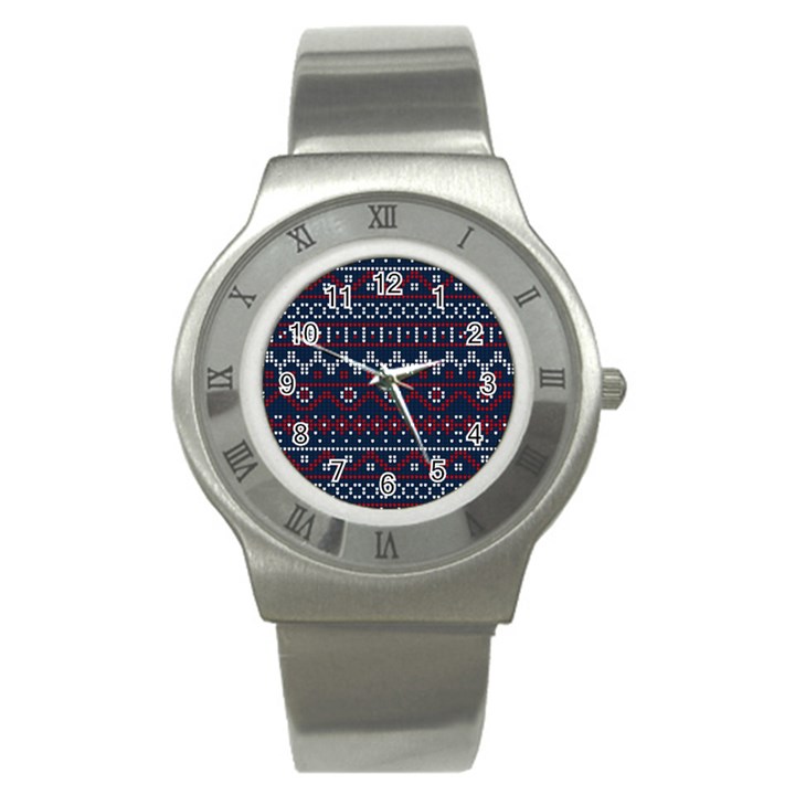 Christmas-concept-with-knitted-pattern Stainless Steel Watch