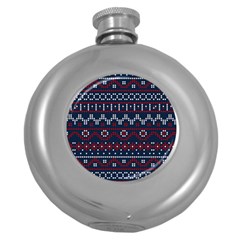 Christmas-concept-with-knitted-pattern Round Hip Flask (5 Oz) by Amaryn4rt