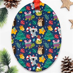 Colorful-funny-christmas-pattern  --- Oval Ornament (two Sides) by Amaryn4rt