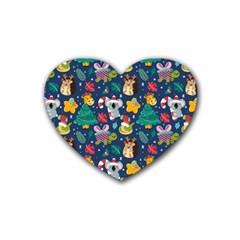 Colorful-funny-christmas-pattern  --- Rubber Heart Coaster (4 Pack) by Amaryn4rt