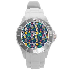 Colorful-funny-christmas-pattern  --- Round Plastic Sport Watch (l) by Amaryn4rt