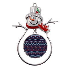 Christmas-concept-with-knitted-pattern Metal Snowman Ornament by Amaryn4rt